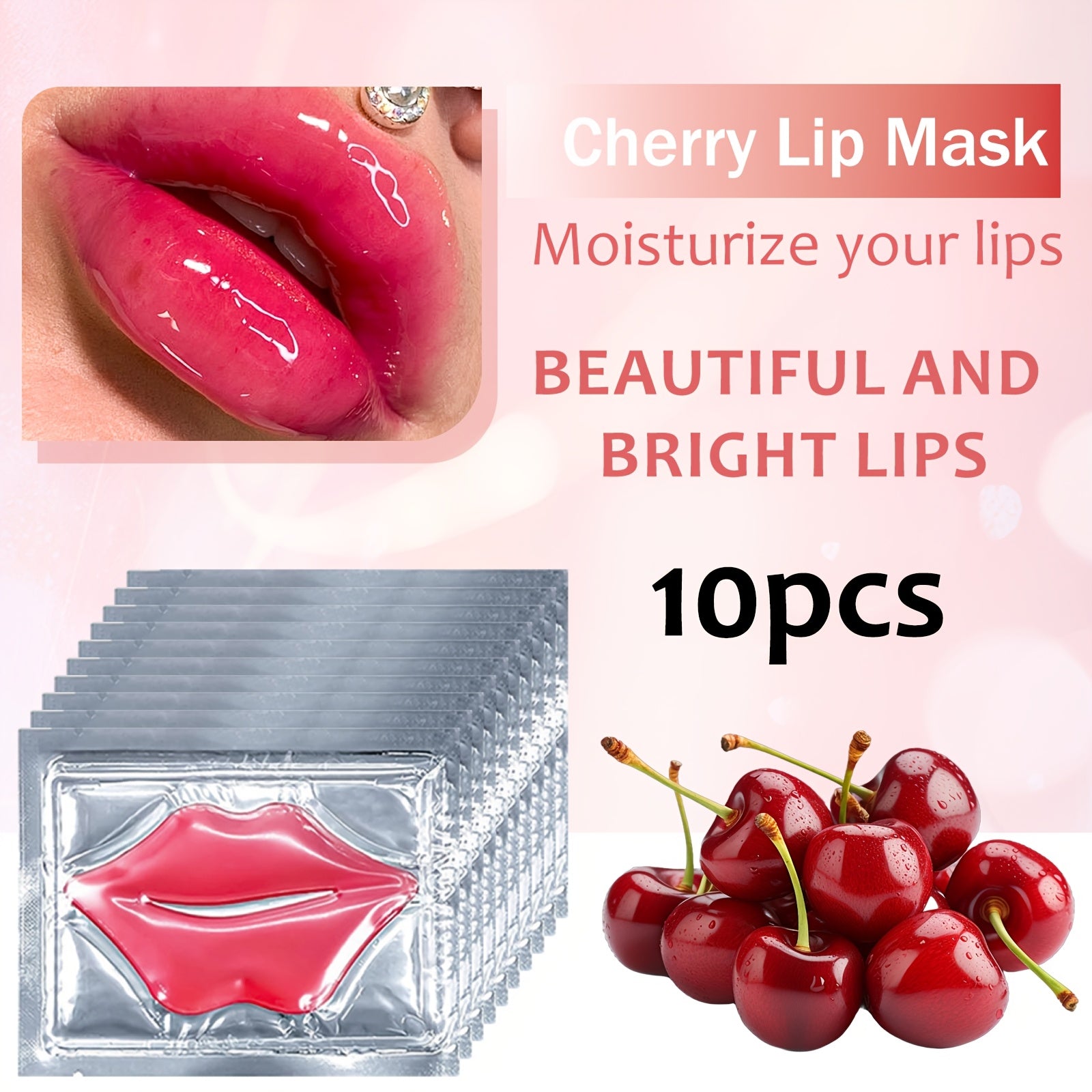 10pcs Cherry And Collagen Jelly Lip Mask, Effectively Moisturizes Lip Skin, Brightens Lip Skin, Bidding Farewell to Dryness And Dullness, Making Lip Skin Brighter And More Delicate, Lip Care, Soft Texture, Comfortable Fit